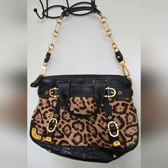 Rafe New York Leopard Print Buckle Leather Shoulder Bag - Picture 1 of 7